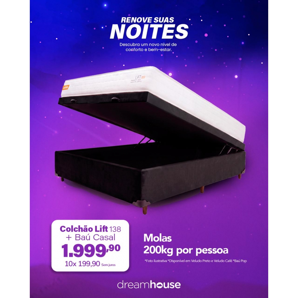 Kit Colchao Lift + Bau Pop - VELUDO PRETO